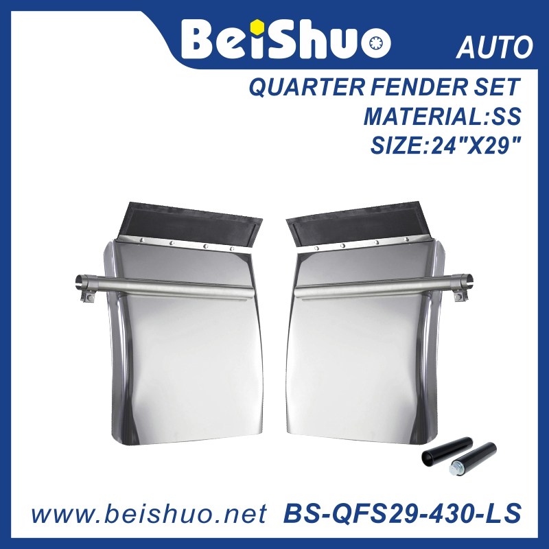 BS-QFS29-430-LS Quarter Fender Set 24" x 29" Stainless Steel Tube Bracket Semi Truck Set with Single Bolt Mounting Bracket