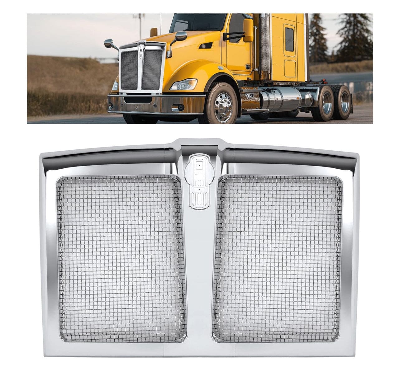 BS-KW-102CH CHROME GRILLE ASSY WITH BUGSCREEN for KENWORTH T680 2023