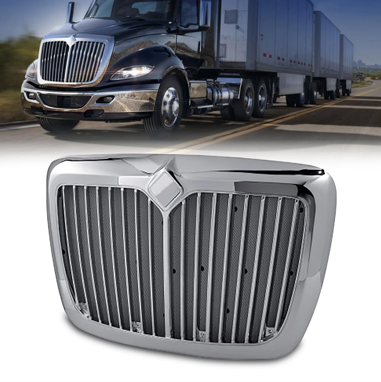 BS-IN-101CH FRONT GRILLE -CHROME - WITH BUG SCREEN for INTERNATIONAL LT