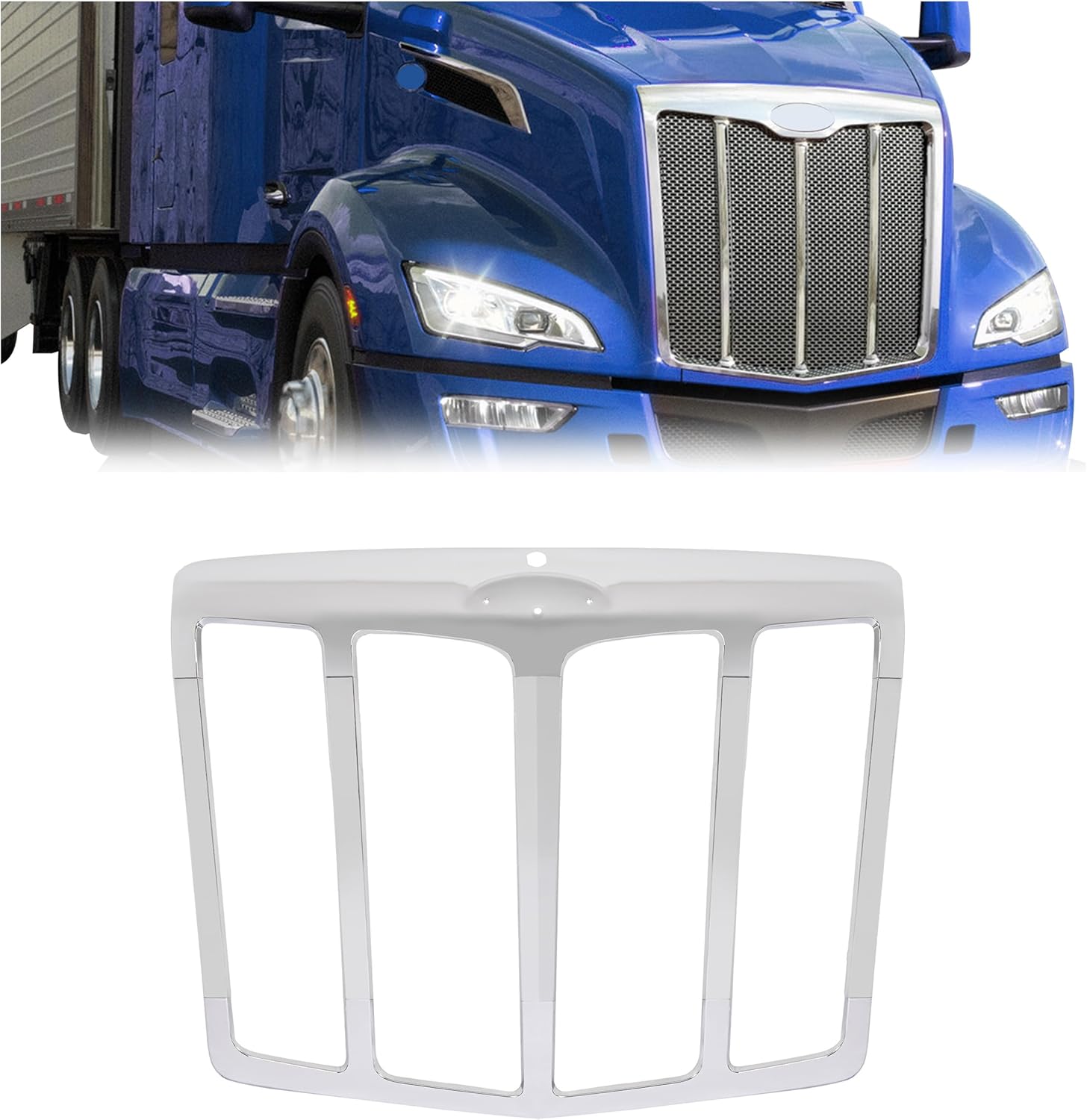 BS-PE-101CH 2013-2021 Peterbilt 579 Plastic Chrome Front Grille With Bug Screen