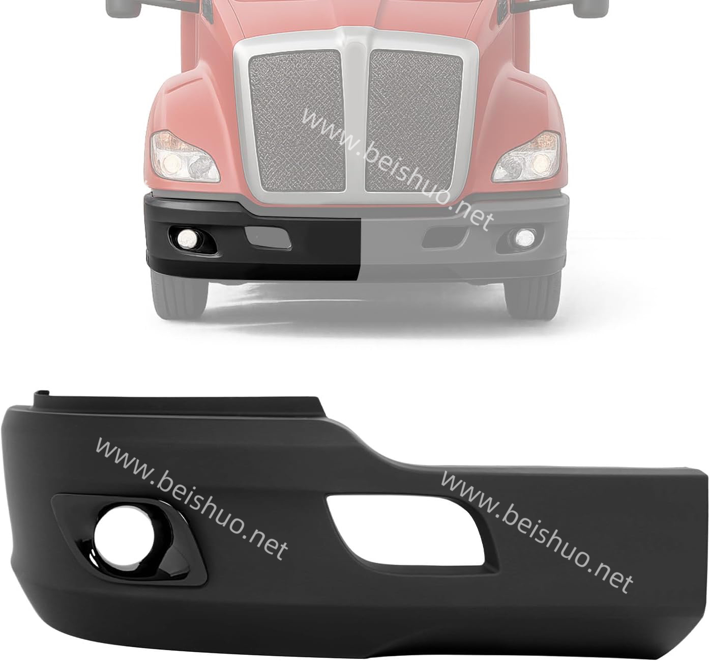 BS-KW-204-1 Front Bumper Cover ,PP Plastic,Compatible with 2017- Kenworth T680 W/Fog Light Hole