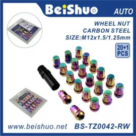 BS-TZ0042-RW 12mm x 1.5mm Coloful Wheel Open End Lug Nut Set