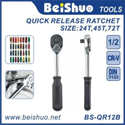 BS-QR12B Quick Release Reversible Ratchet Wrench with Rubber Covered Handle