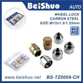 BS-TZ0009-CH Hot Sale 4+2PCS Chrome Racing Car Wheel Lock Set