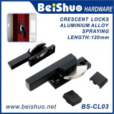 BS-CL03 Aluminum Alloy Black Casement Window Locking Crescent Sash Lock Fastener