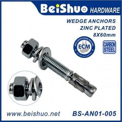 BS-AN01-005 M8X60 Carbon Steel Zinc Plated Wedge Anchor Bolts with Flat Washer