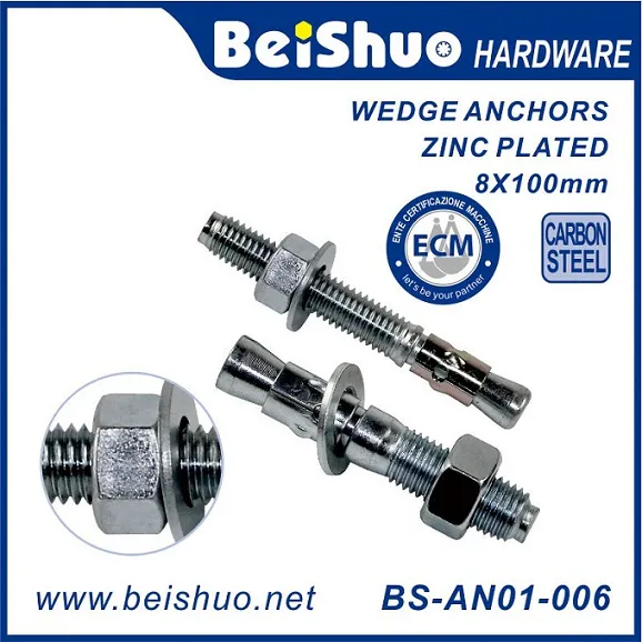 BS-AN01-007 M8X80 Made in China Carbon Steel Zinc Plated Expansion Concrete Wedge Anchor Bolts