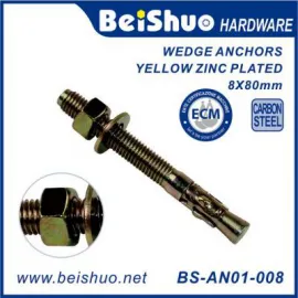 BS-AN01-008 M8x80 Carbon Steel Yellow Zinc Plated Power Wedge Anchor Screw