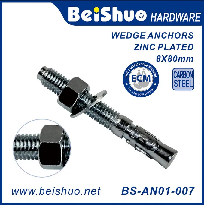 BS-AN01-009 M8x100 High Quanlity 8.8 Grade Carbon Steel Power Wedge Anchor Screw