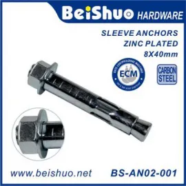 BS-AN02-001 M8X40 Hex Head Sleeve Anchor Carbon Steel with Zinc Plating