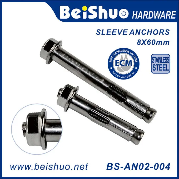 BS-AN02-005 M8X60 Stainless Steel Hex Head Wall Concrete Brick Sleeve Anchor Expansion Bolts
