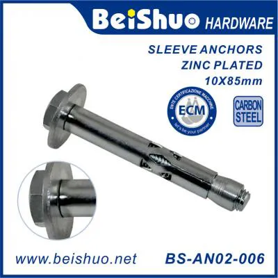 BS-AN02-006 M10X85 Heavy Duty Carbon Steel Hex Head Sleeve Expansion Bolt Anchor Screws