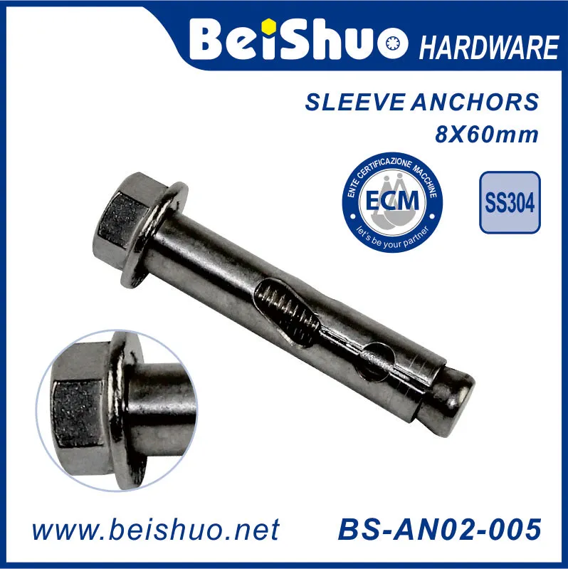 BS-AN02-006 M10X85 Heavy Duty Carbon Steel Hex Head Sleeve Expansion Bolt Anchor Screws