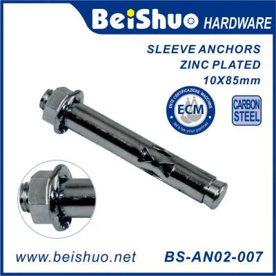 BS-AN02-007 M10X85 Carbon Steel Hex Nut Sleeve Expansion Anchor Bolts