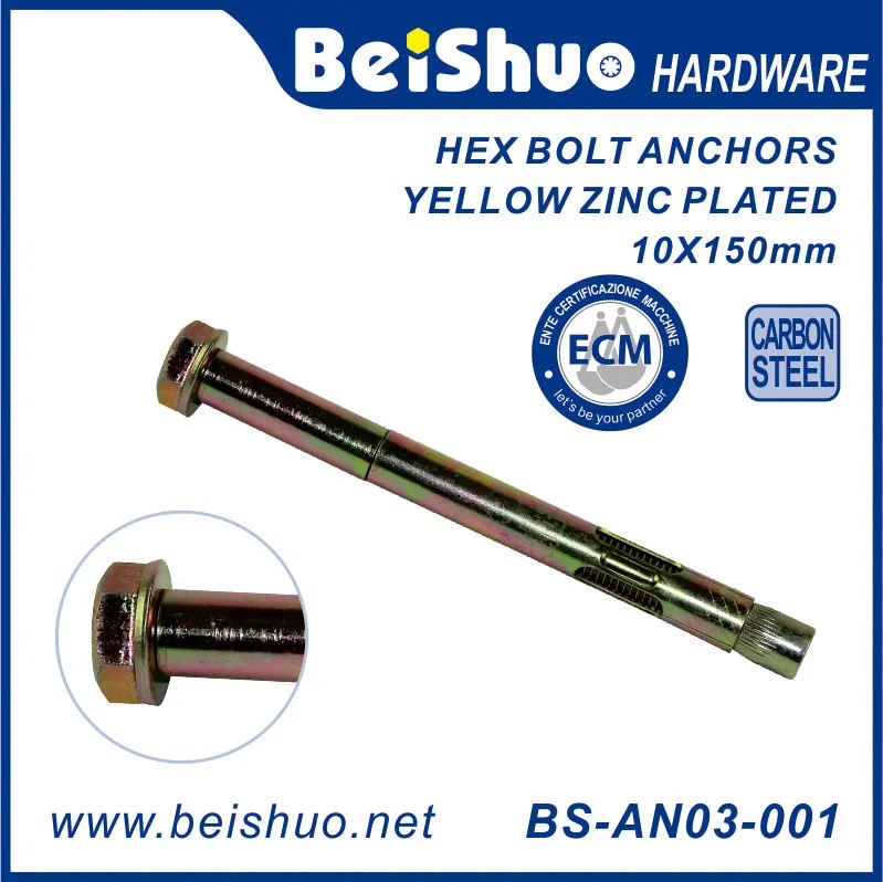 BS-AN03-001 M10X150 China Factory Carbon Steel with Zinc Plating,Hex Bolt Anchor