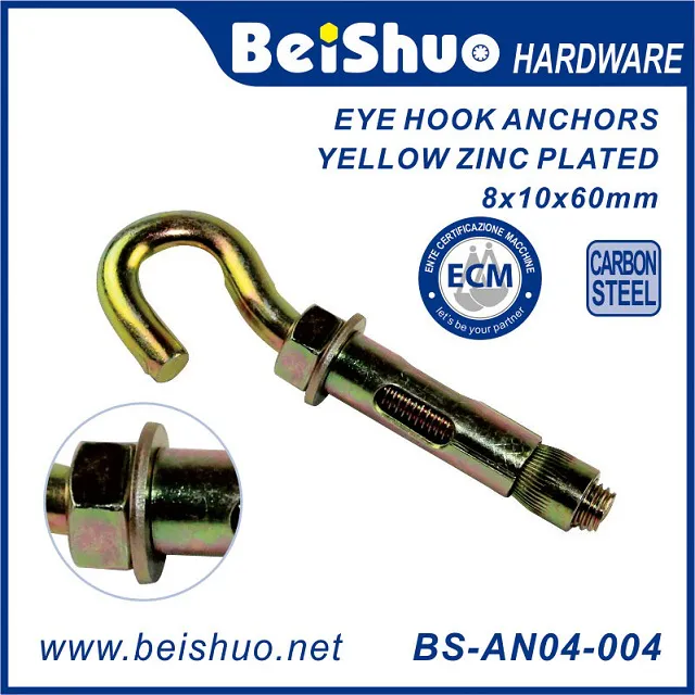 BS-AN04-001 6X8X40MM Eye Hook Type Sleeve Anchor Yellow Zinc Plated