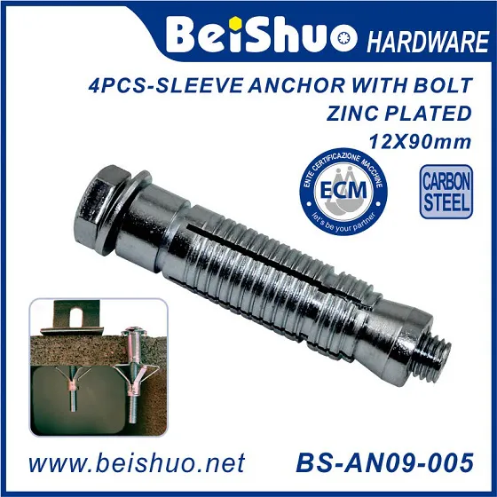 BS-AN09-001 8x60mm Beishuo Hardware Carbon Steel Hex Head Heavy Duty Shell Anchor Blots