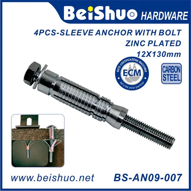 BS-AN09-004 4PCS Heavy Duty Hex Head Sleeve Anchor with Bolt & Washer