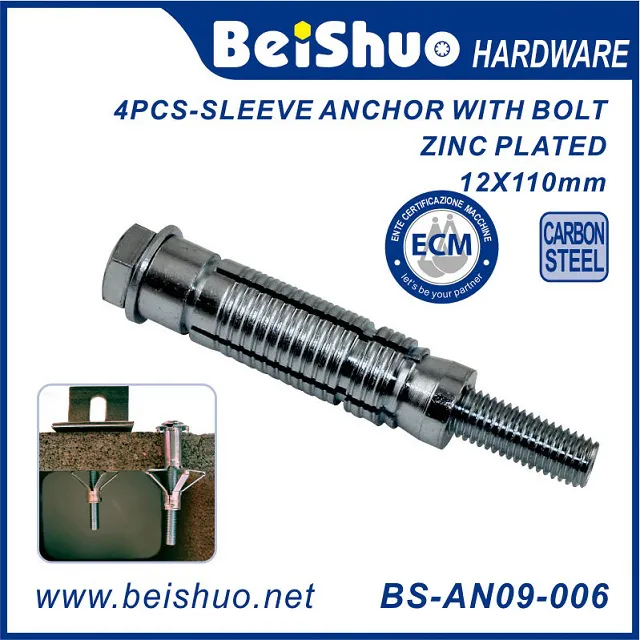 BS-AN09-004 4PCS Heavy Duty Hex Head Sleeve Anchor with Bolt & Washer