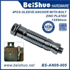 BS-AN09-005 Heavy Duty Carbon Steel Zinc Plated 4pcs Sleeve Anchor with Bolts Set