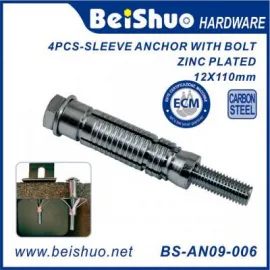 BS-AN09-006 High Quanlity Carbon Steel 4PCS-Sleeve Anchor with Bolts & Washer