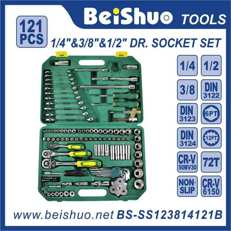 121PC 1/2''1/4''3/8'' Socket Set Tools