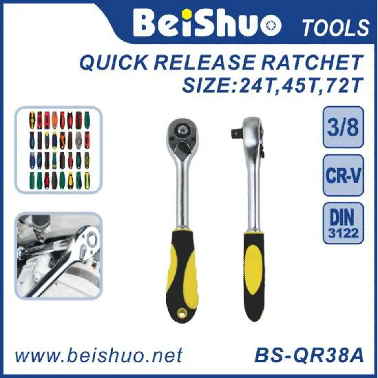 BS-QR12A 1/4 3/8 1/2 inch Drive Pear Head Quick Release Ratchet with Rubber Covered Handle