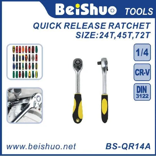 BS-QR12A 1/4 3/8 1/2 inch Drive Pear Head Quick Release Ratchet with Rubber Covered Handle
