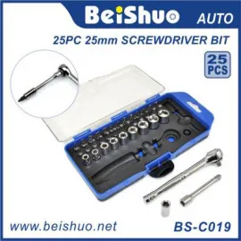 BS-C019 Ratcheting drive handle,screwdriver bits tool box set