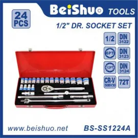 BS-SS1224A Professional Cheap Price 24PCS 1/2" DR. Chrome Vanadium Socket Set
