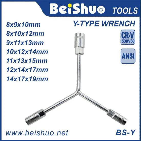 BS-Y Carbon Steel 3 -Ways Y Type Wrench with Anti- Slip Handle