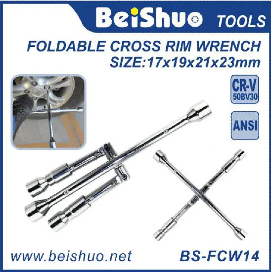 BS-FCW14 Gorilla Automotive Fold Down 4 Way Lug Cross Rim Wrench