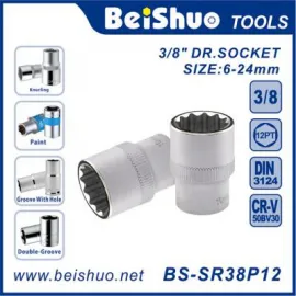 BS-SR38P12 China Factory CR-V or Carbon Steel 6MM-24MM 3/8" Drive Socket 12-Point