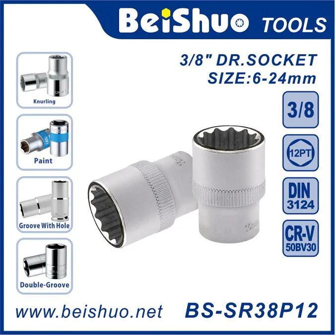 BS-SR38P12 China Factory CR-V or Carbon Steel 6MM-24MM 3/8" Drive Socket 12-Point