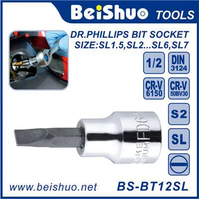 BS-BT12SL 3/8"Dr. CRV material Slotted Bit Socket Hand tool Screwdriver wrench bit