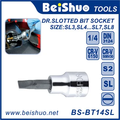 BS-BT14SL 1/4"Dr. CRV material Slotted Bit Socket Hand tool Screwdriver wrench bit