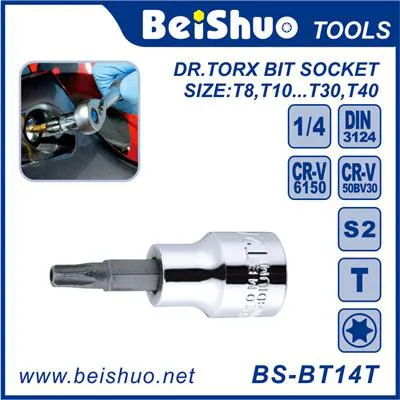 BS-BT14T 1/4"Dr. CRV Material Torx Bit Socket Hand tool Screwdriver wrench bit