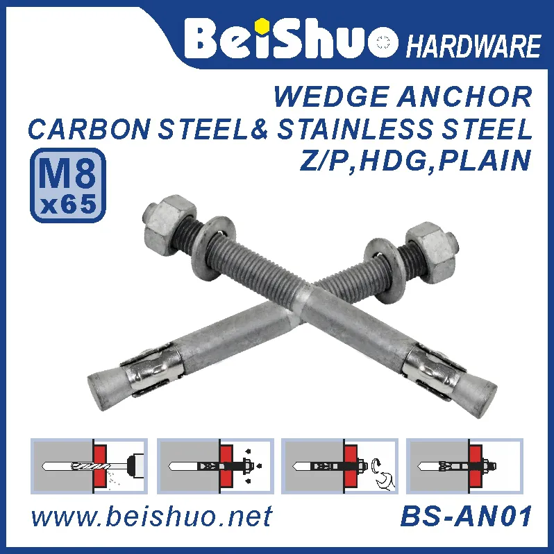 BS-AN01 M8 SS304 stainless steel wedge anchor carbon steel wedge anchor