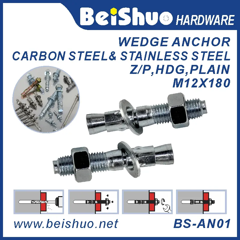 BS-AN01-D M12 Stainless steel Zinc plated provides strong  wedge anchor