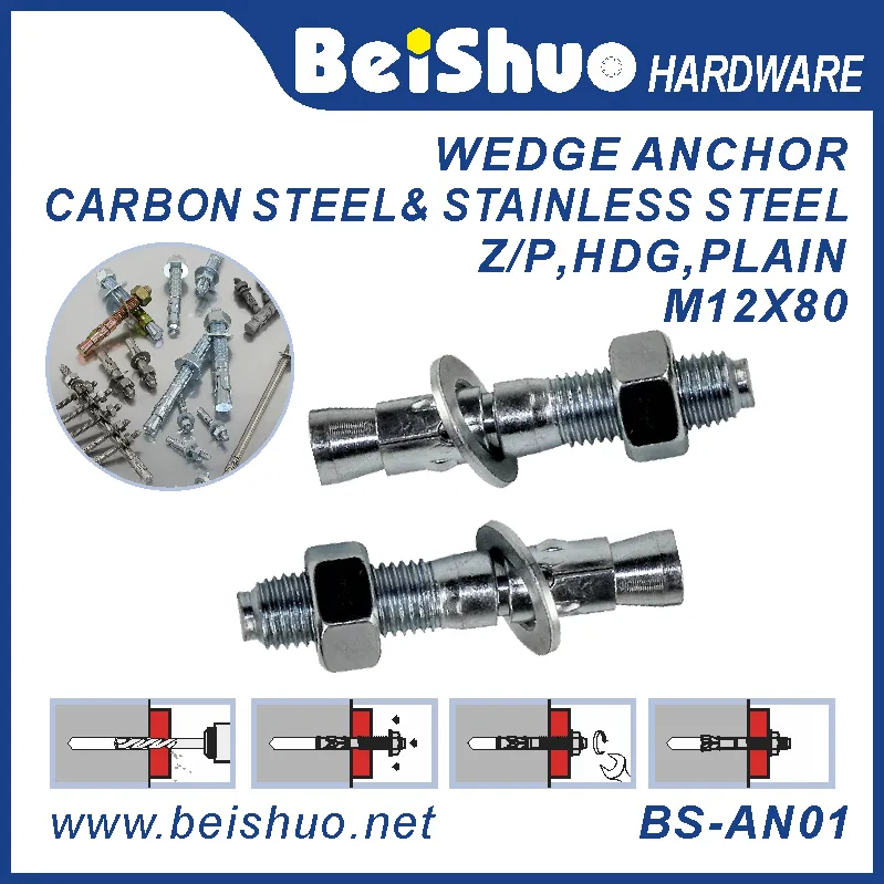 BS-AN01-D M12 Stainless steel Zinc plated provides strong  wedge anchor