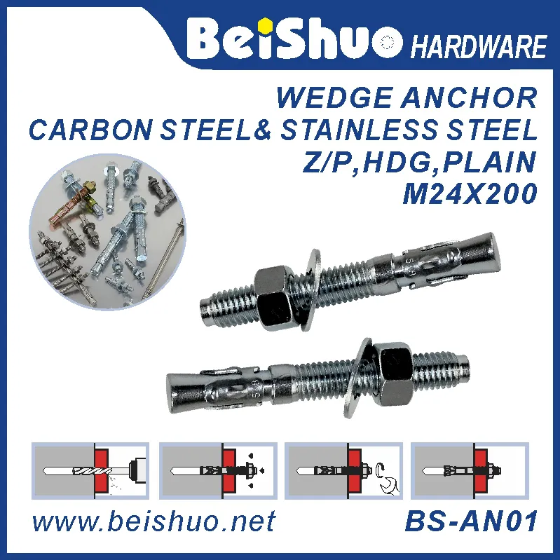 BS-AN01-E M24 Carbon steel Z/P,HDG plain provides strong  wedge anchor