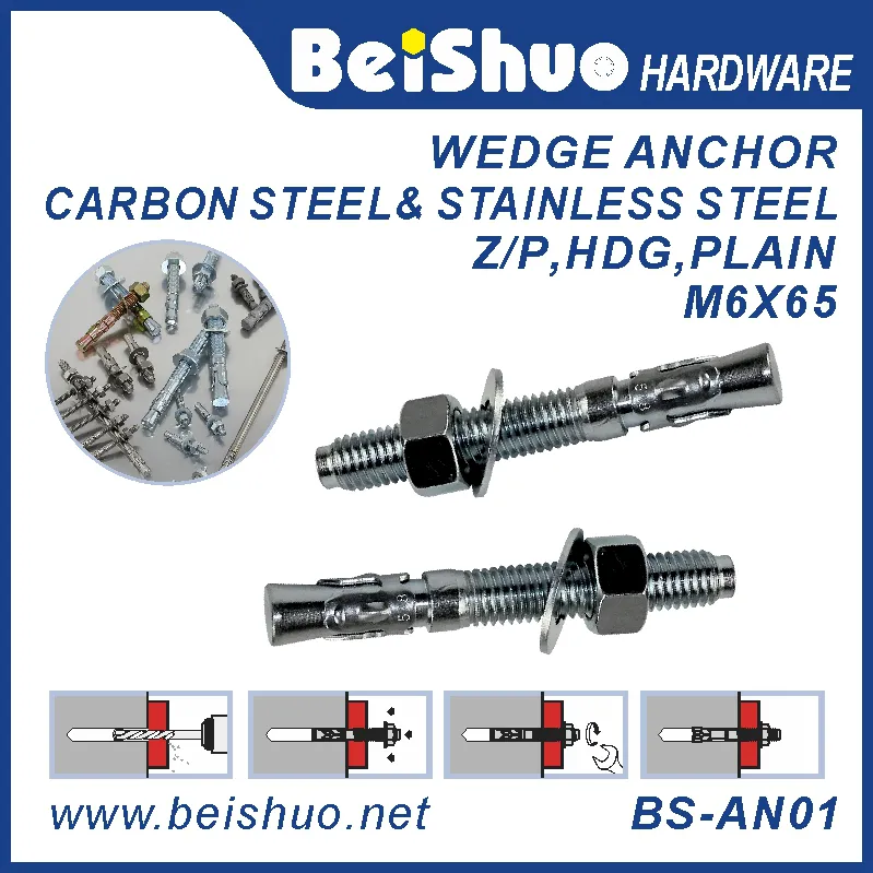 BS-AN01-E M6 Carbon steel Z/P,HDG plain provides strong  wedge anchor