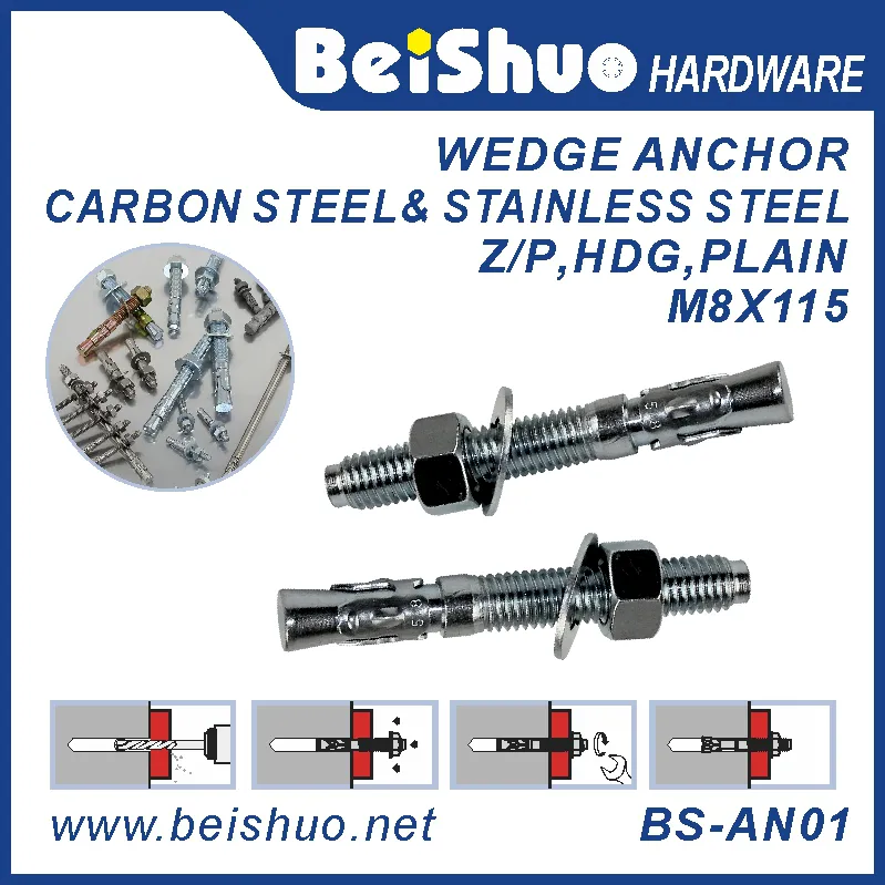 BS-AN01-E M8 Carbon steel Z/P,HDG plain provides strong  wedge anchor