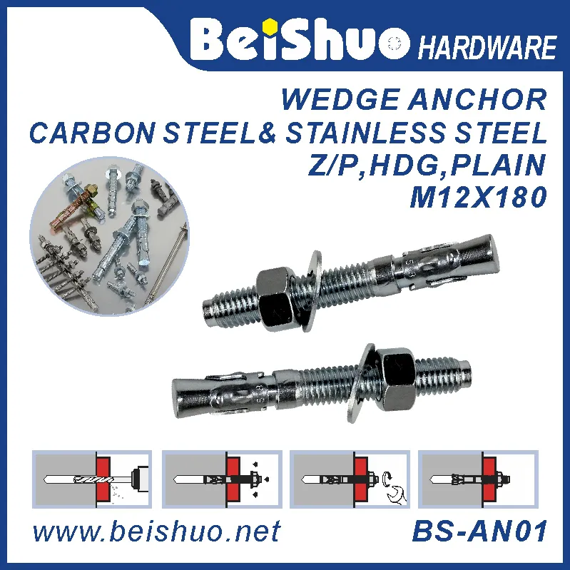 BS-AN01-E M12 Carbon steel Z/P,HDG plain provides strong  wedge anchor