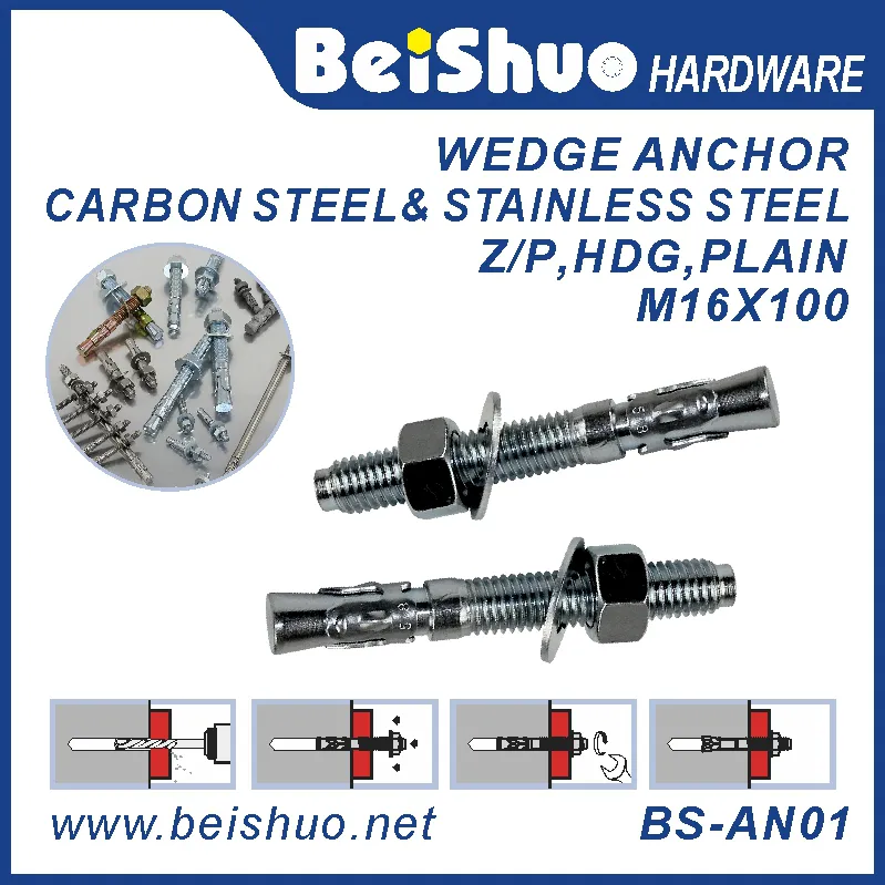 BS-AN01-E M16 Carbon steel Z/P,HDG plain provides strong  wedge anchor