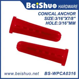 BS-WPCA0316 Red Plastic Universal Expansion Wall Plugs for Building Conical Anchor