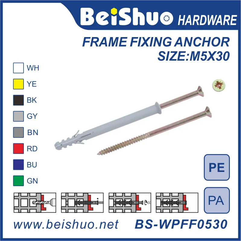 BS-WPFF0530 Wholesale Plastic Frame Fixing Anchor PE/PA fish wall plug with flange