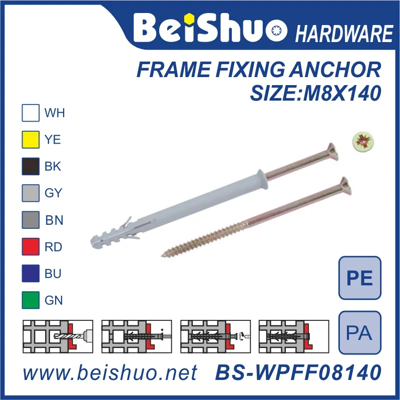 BS-WPFF0860 Wholesale Plastic Frame Fixing Anchor PE/PA M8-M10 fish wall plug with flange