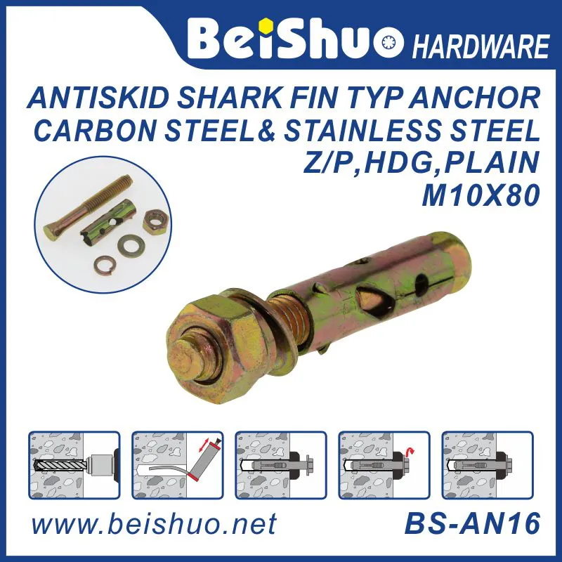 BS-AN16 M10 Carbon Steel Zinc Antiskid Shark Fin Typ Anchor
