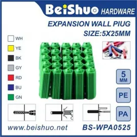 BS-WPA0525 Green Plastic Anchor 5*25mm PE/PA Expansion Wall Plugs